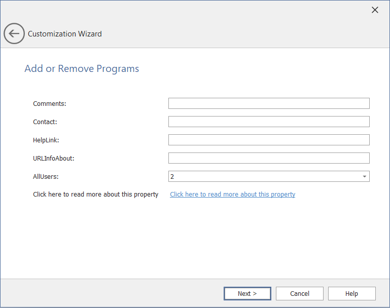 Customization Wizard / Add or remove Programs Panel